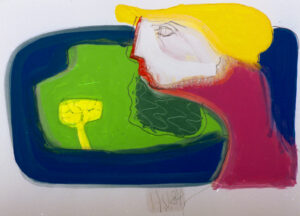 Henri Ubink, schilderijen, portretten, Acryl op papier< vrolijke kleuren